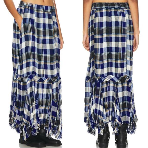 Free People FP One Bordeaux Plaid Maxi Skirt Size Large Bohemian Grunge Punk - Picture 10 of 16